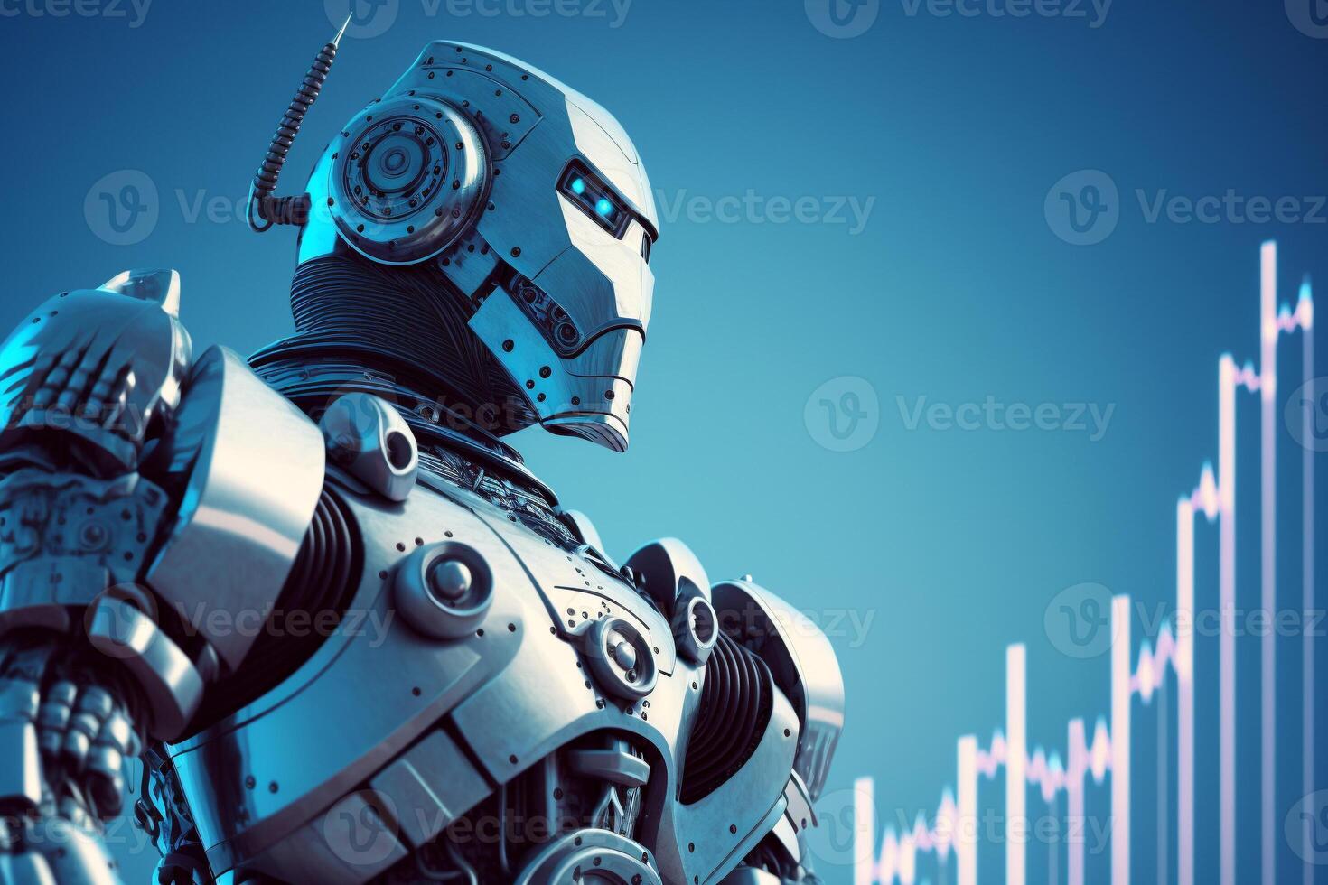 framtida företag 3d teknologi robot och stock Diagram handlare, stock Diagram analys till slå de marknadsföra. generativ ai. foto