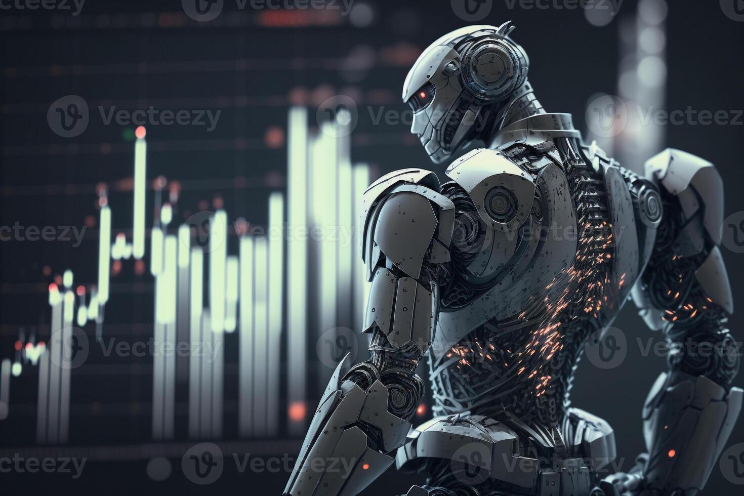 framtida företag 3d teknologi robot och stock Diagram handlare, stock Diagram analys till slå de marknadsföra. generativ ai. foto