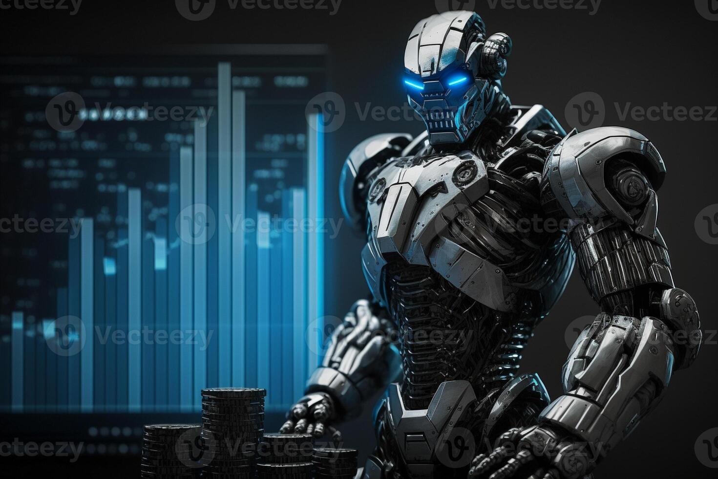 framtida företag 3d teknologi robot och stock Diagram handlare, stock Diagram analys till slå de marknadsföra. generativ ai. foto