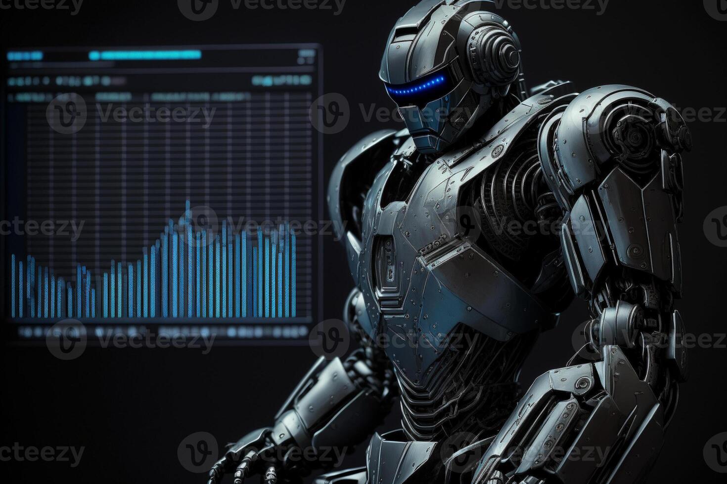 framtida företag 3d teknologi robot och stock Diagram handlare, stock Diagram analys till slå de marknadsföra. generativ ai. foto