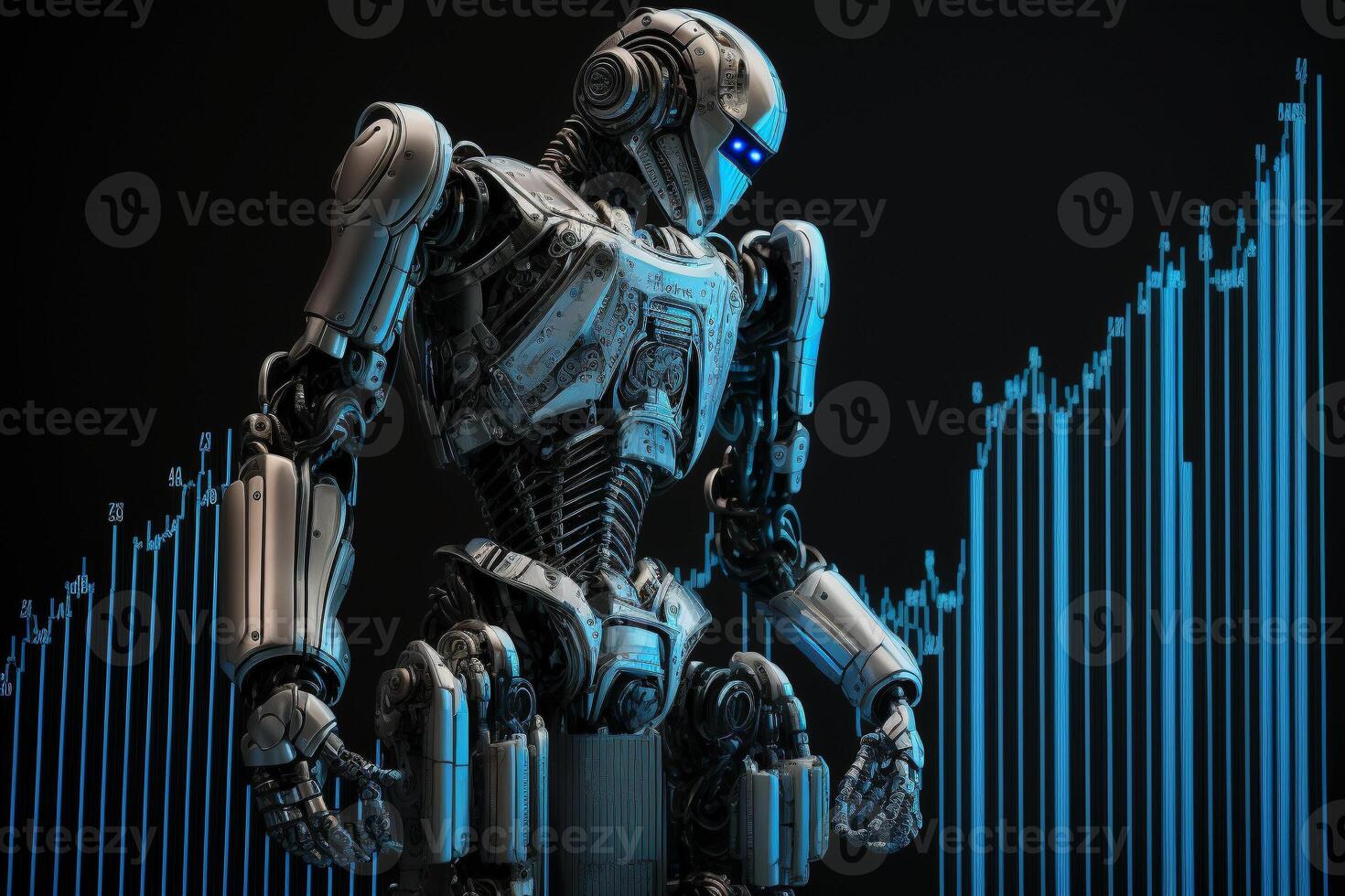 framtida företag 3d teknologi robot och stock Diagram handlare, stock Diagram analys till slå de marknadsföra. generativ ai. foto