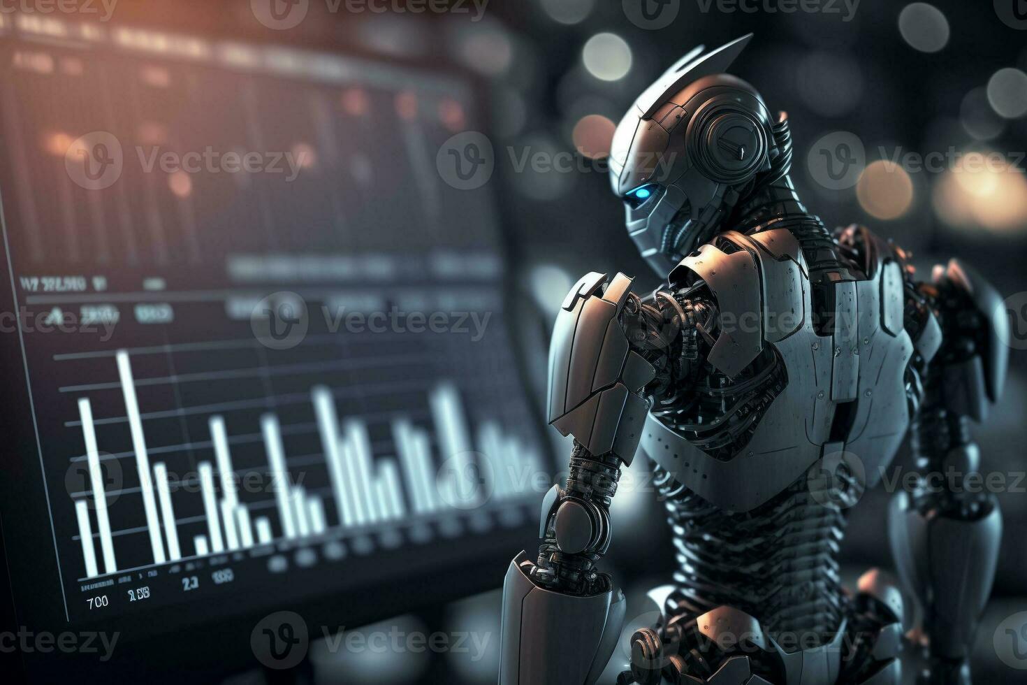 framtida företag 3d teknologi robot och stock Diagram handlare, stock Diagram analys till slå de marknadsföra. generativ ai. foto