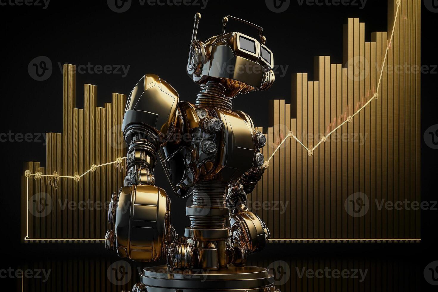 framtida företag 3d teknologi robot och stock Diagram handlare, stock Diagram analys till slå de marknadsföra. generativ ai. foto