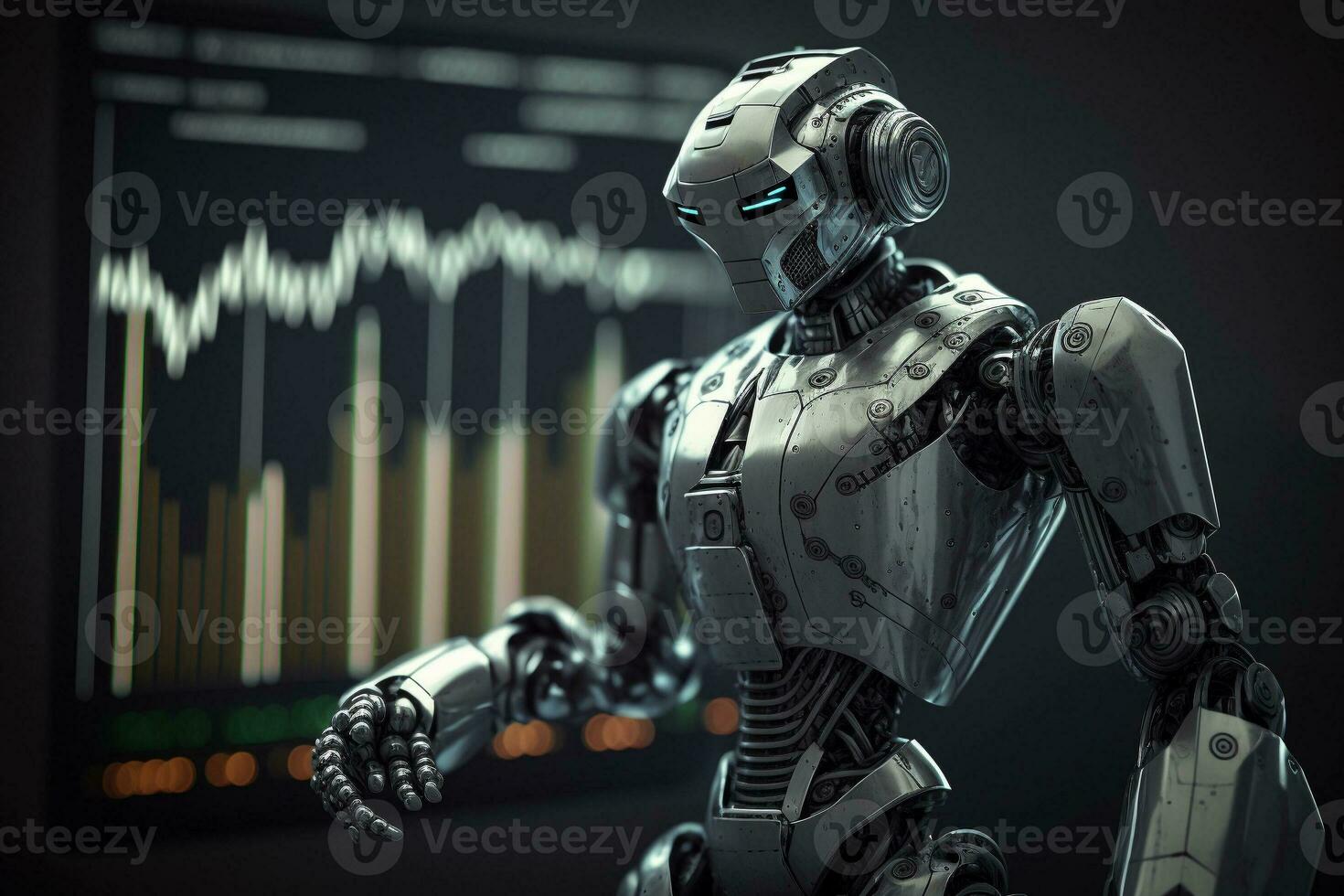 framtida företag 3d teknologi robot och stock Diagram handlare, stock Diagram analys till slå de marknadsföra. generativ ai. foto