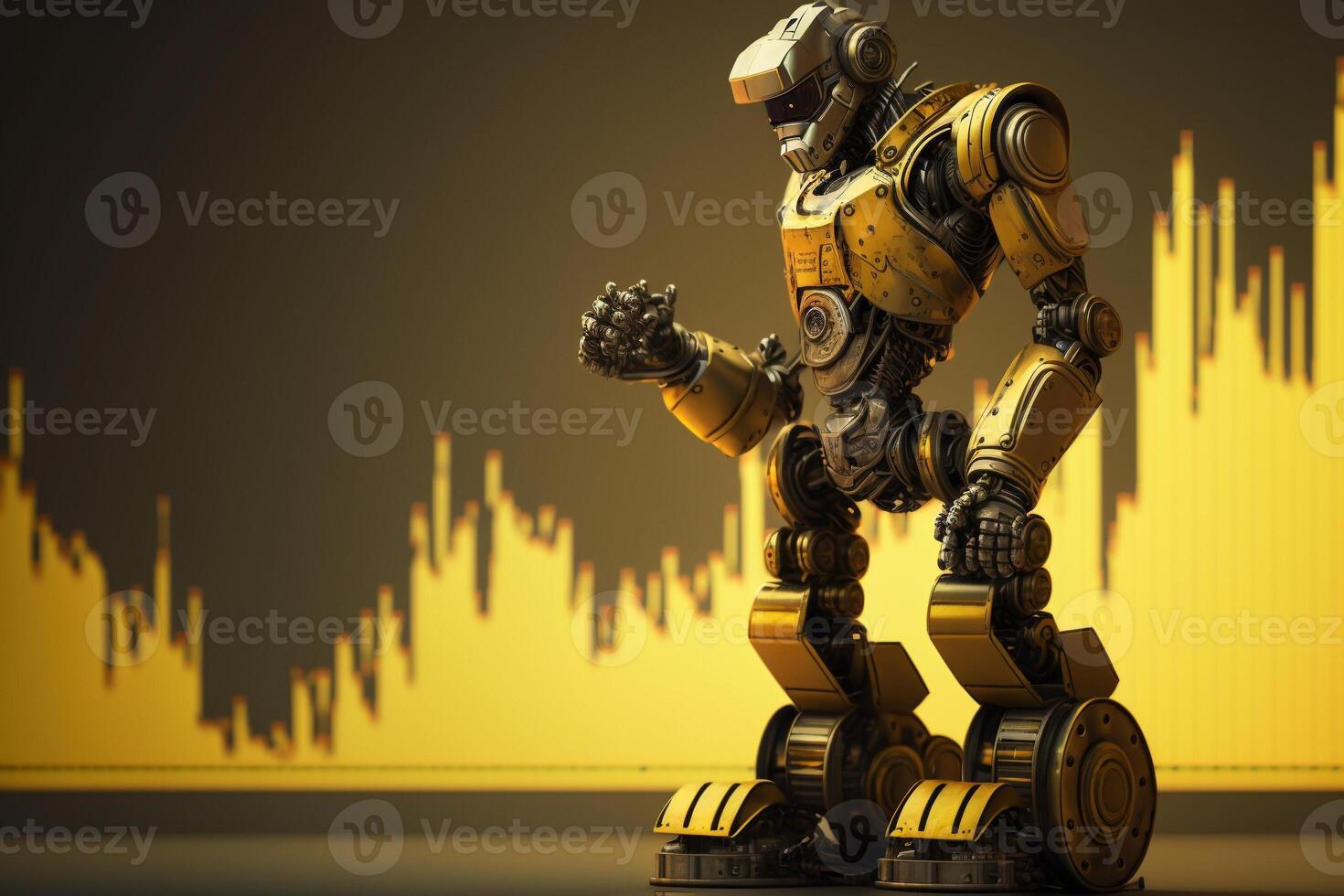 framtida företag 3d teknologi robot och stock Diagram handlare, stock Diagram analys till slå de marknadsföra. generativ ai. foto