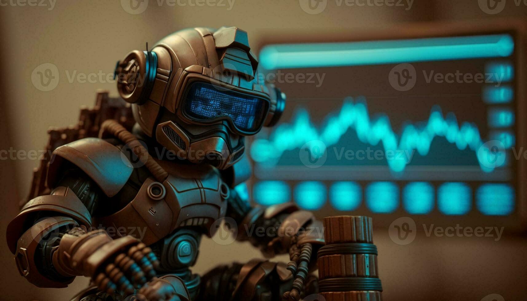 framtida företag 3d teknologi robot och stock Diagram handlare, stock Diagram analys till slå de marknadsföra. generativ ai. foto