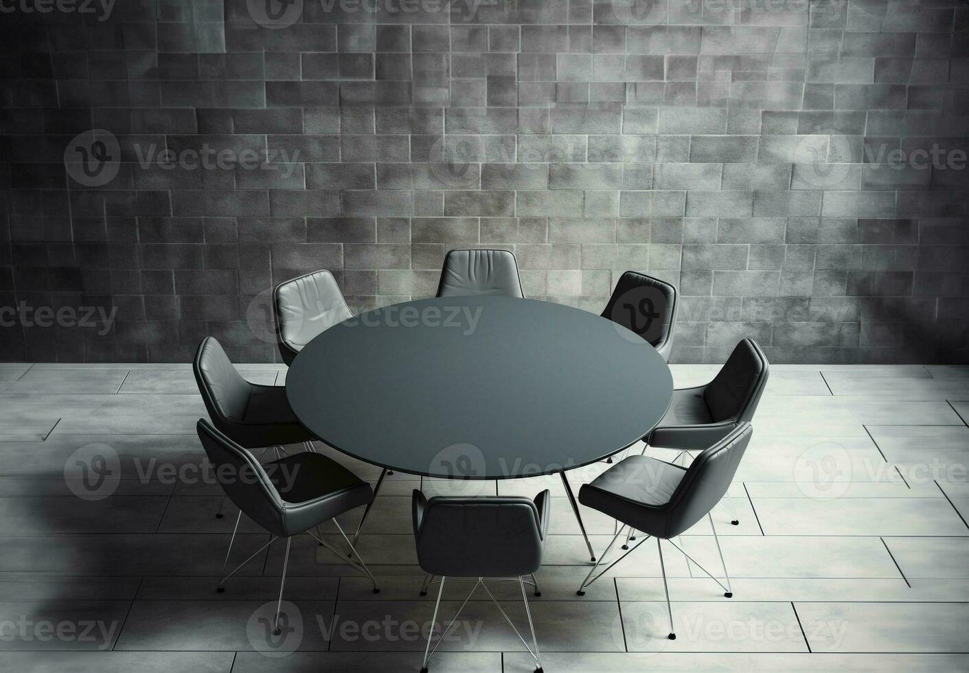 interiör av grå konferens rum med tabell och vit stolar, tömma Plats för text. ai generativ. foto