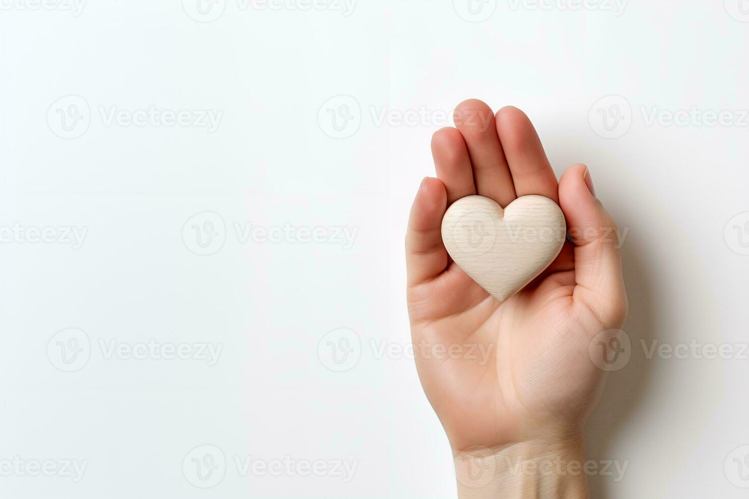hand innehav en hjärta formad objekt vit bakgrund kopia Plats, ai generativ foto
