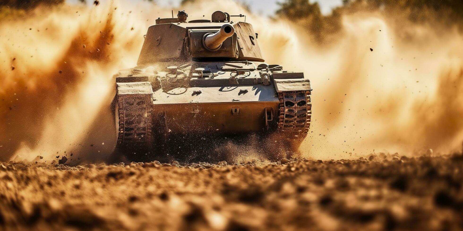 en stänga upp se på de kraft och förstörelse av en värld krig ii tank bränning skal. ai generativ foto