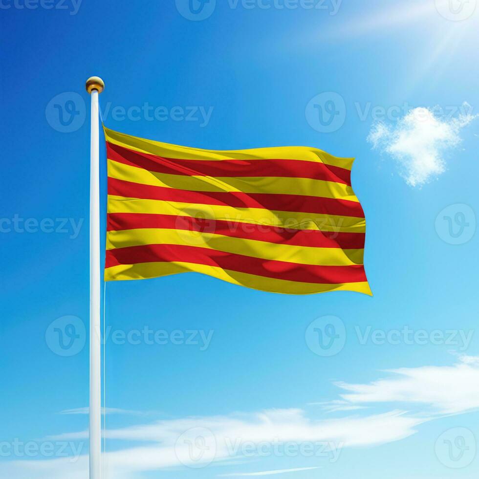vinka flagga av catalonia är en gemenskap av Spanien på flaggstång foto