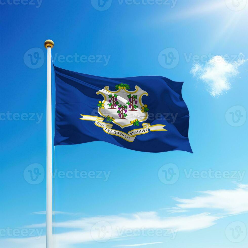 vinka flagga av connecticut är en stat av förenad stater på flaggstång foto