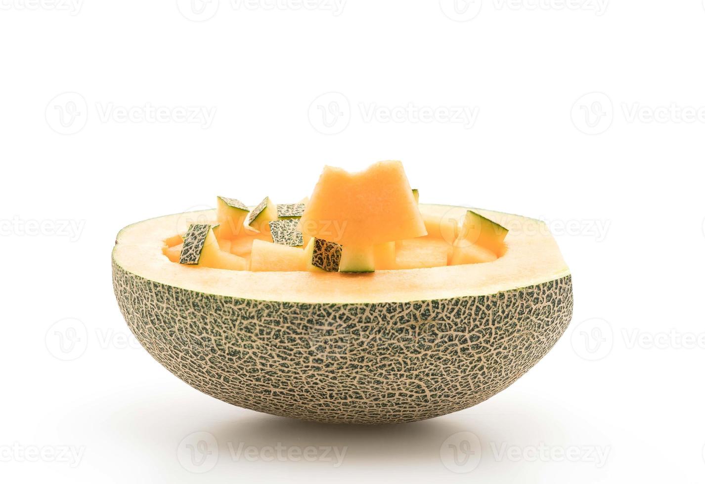 cantaloupmelon på vit bakgrund foto