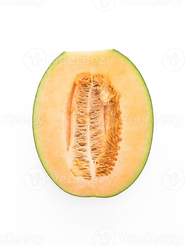 cantaloupmelon på vit bakgrund foto