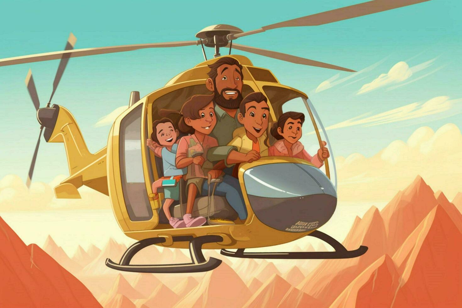 en pappa och hans familj tar en helikopter rida foto