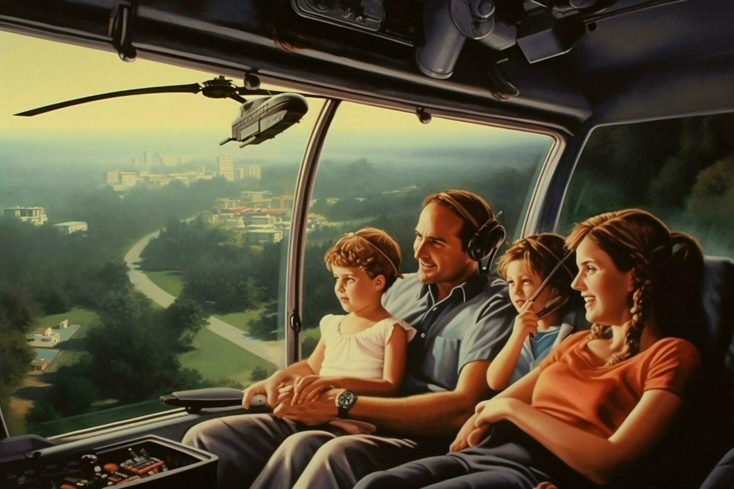 en pappa och hans familj tar en helikopter rida foto