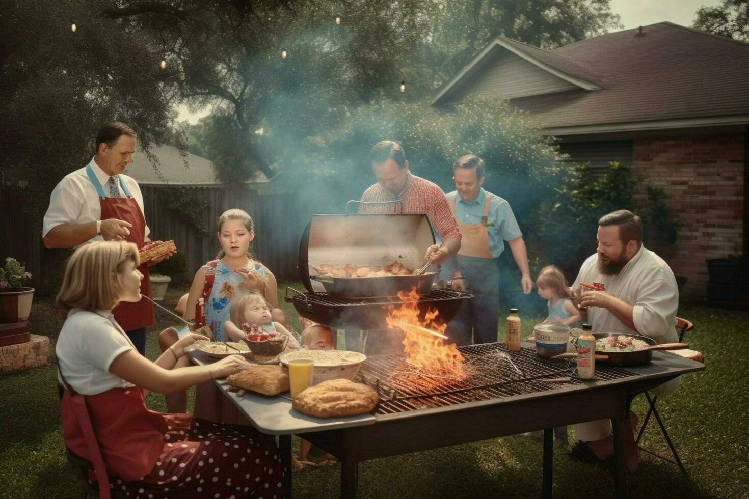 en familj utegrill i hedra av fäder dag foto