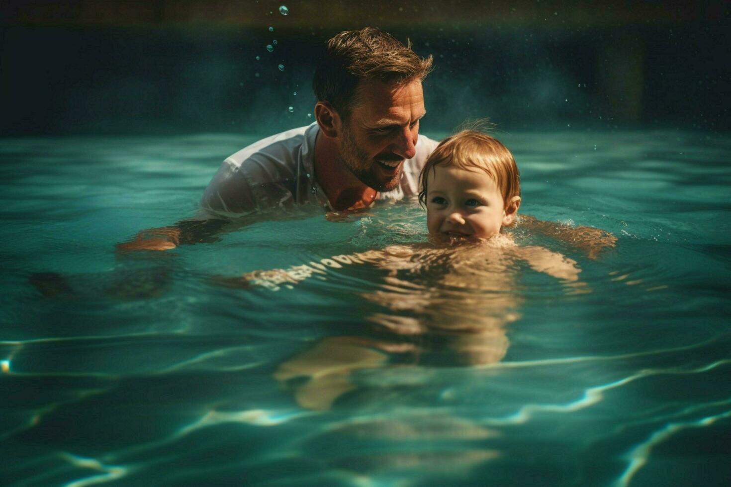 en far undervisning hans barn till simma foto