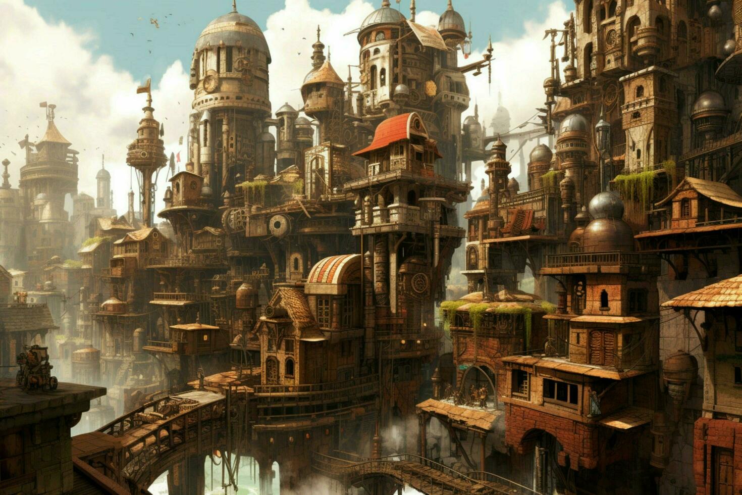 en steampunk-inspirerad stad foto