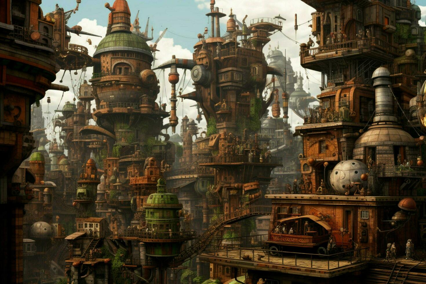 en steampunk-inspirerad stad foto