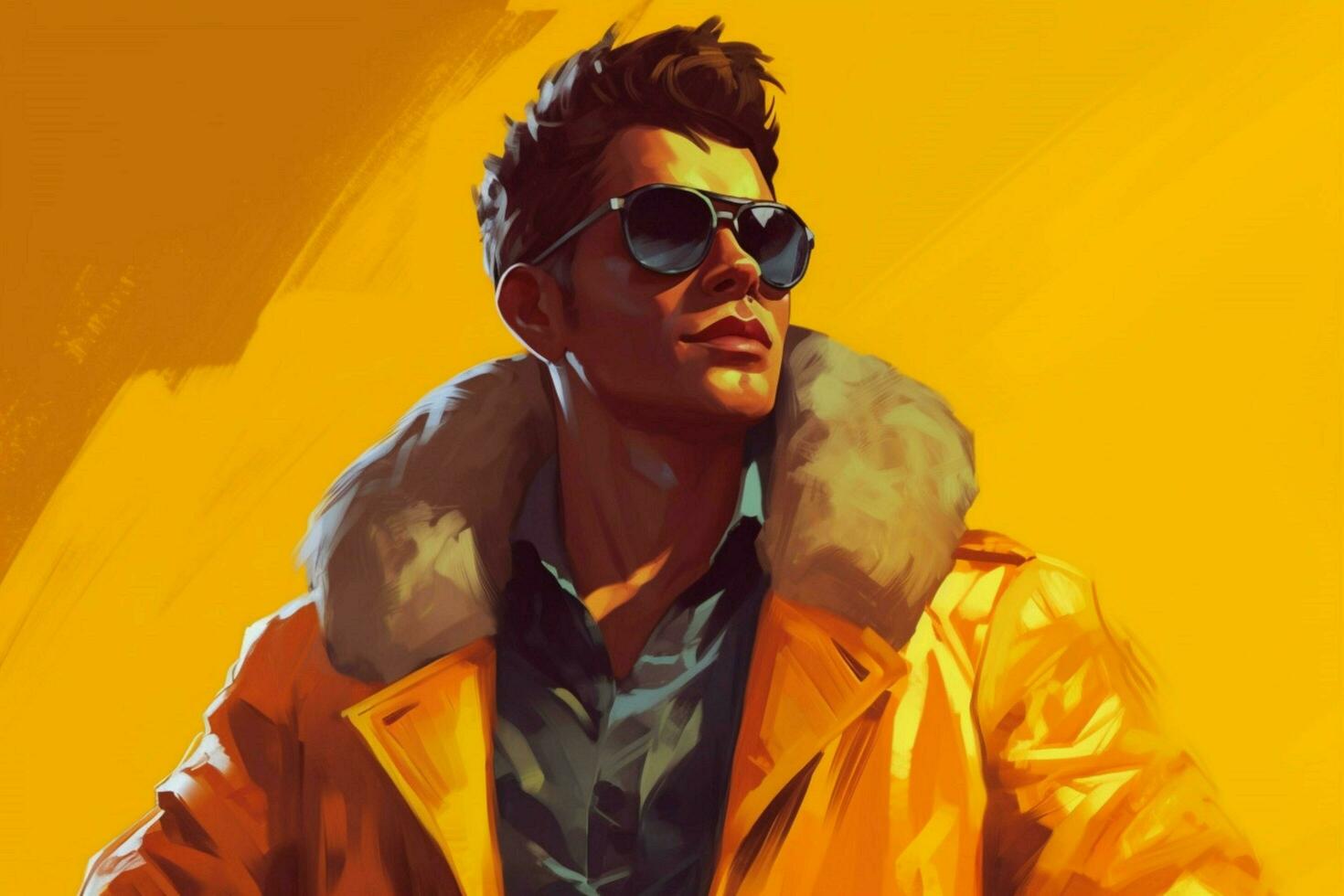en karaktär bär en gul jacka och solglasögon foto