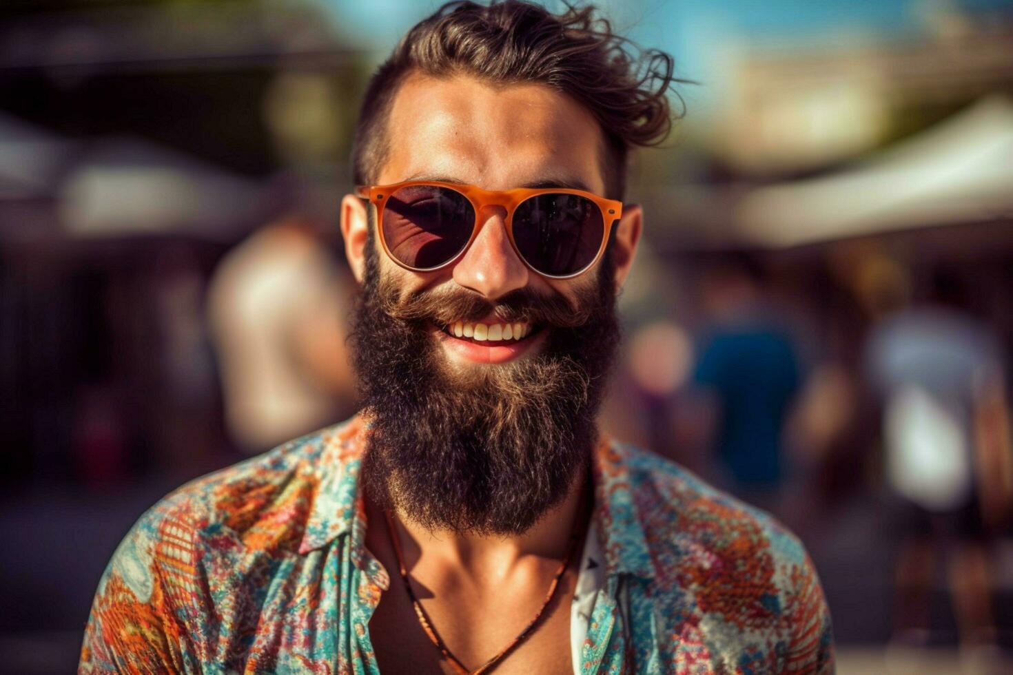 en man med en skägg och solglasögon ler för de foto
