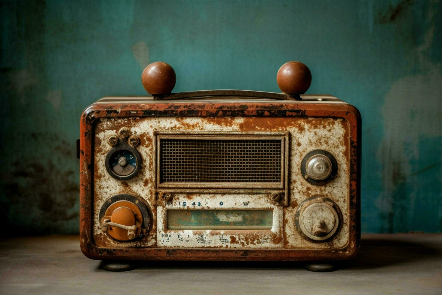 ett gammal fashioned radio med en rostig knopp foto