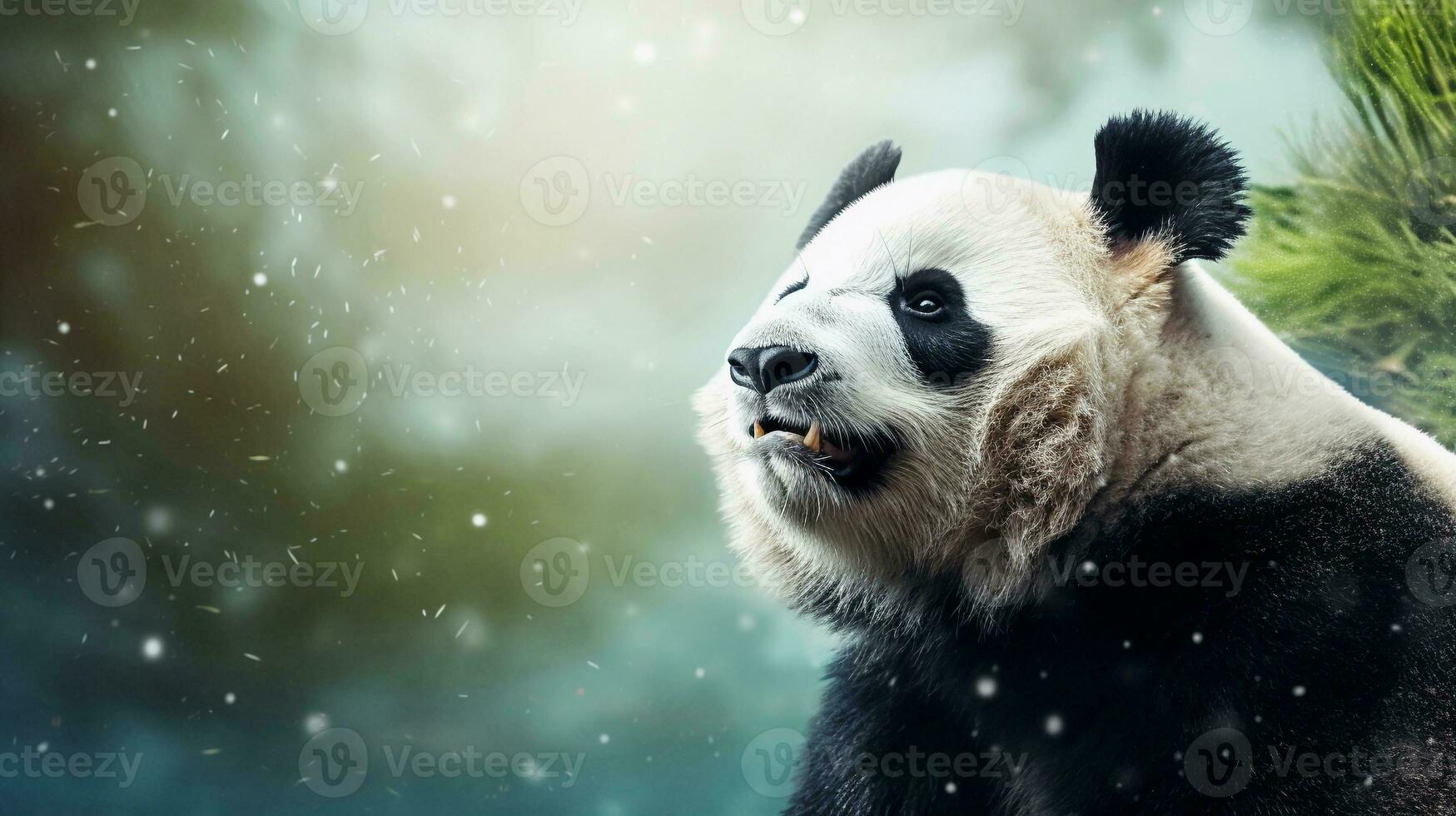 närbild av ett grymt bra manlig panda med texturerad bakgrund och Plats för text, bakgrund bild, ai genererad foto