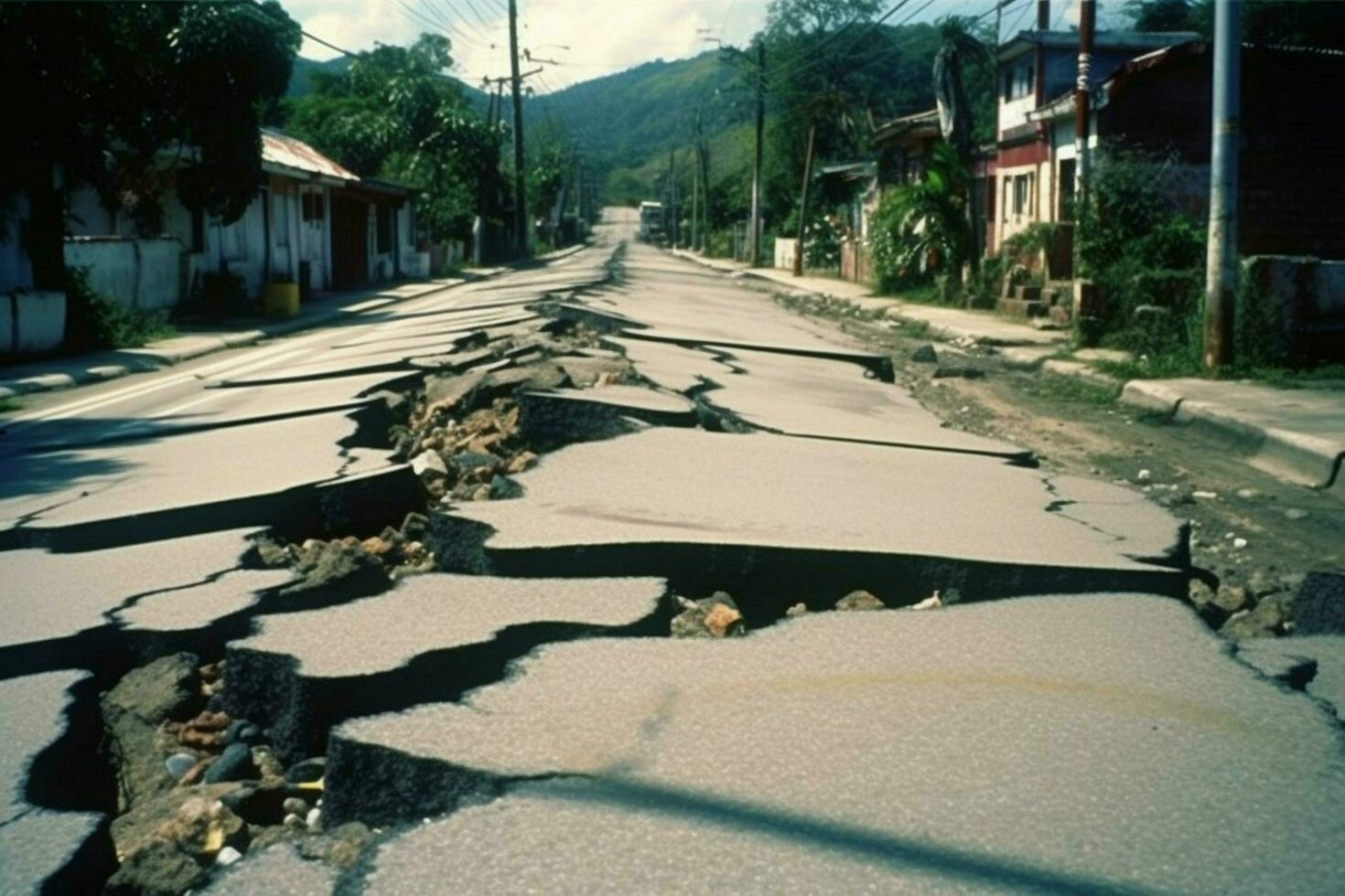 sprickor väg efter jordbävning skada foto