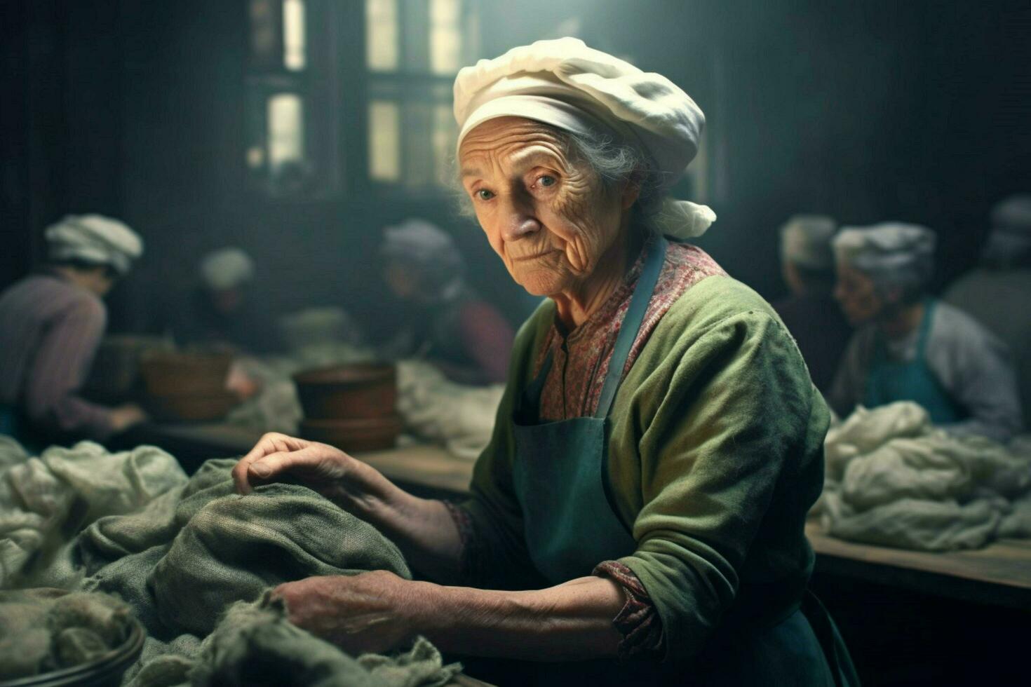 fabrik gammal kvinna arbetstagare årgång 1800 år foto