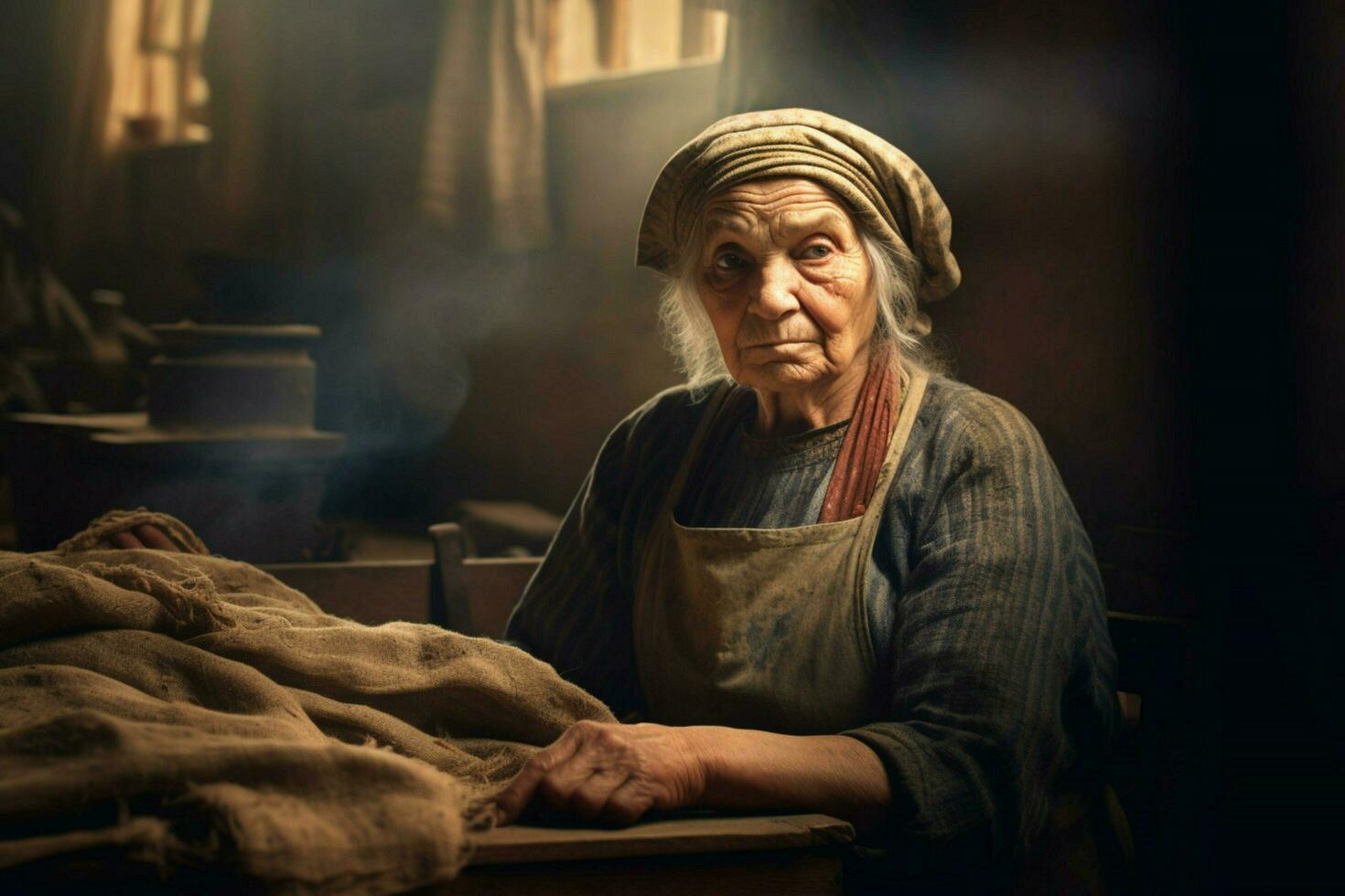 fabrik gammal kvinna arbetstagare årgång 1800 år foto
