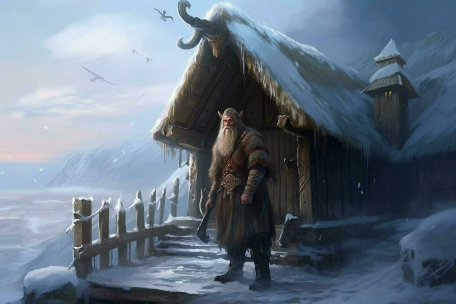 viking gammal man snö lösning foto