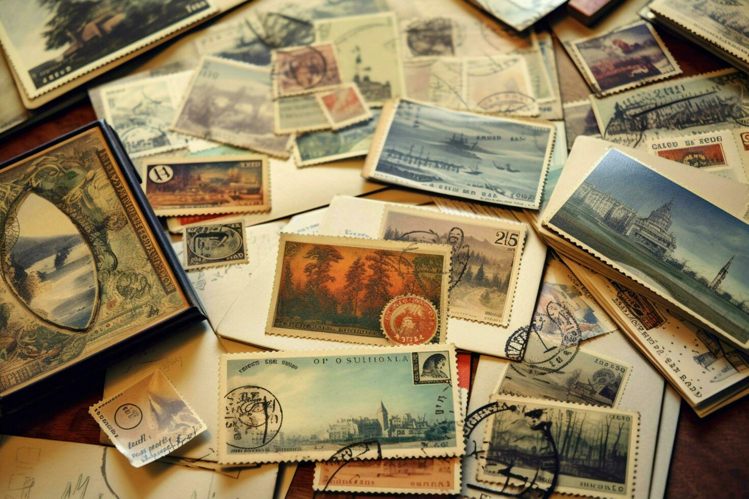 årgång vykort och frimärken samlade in foto