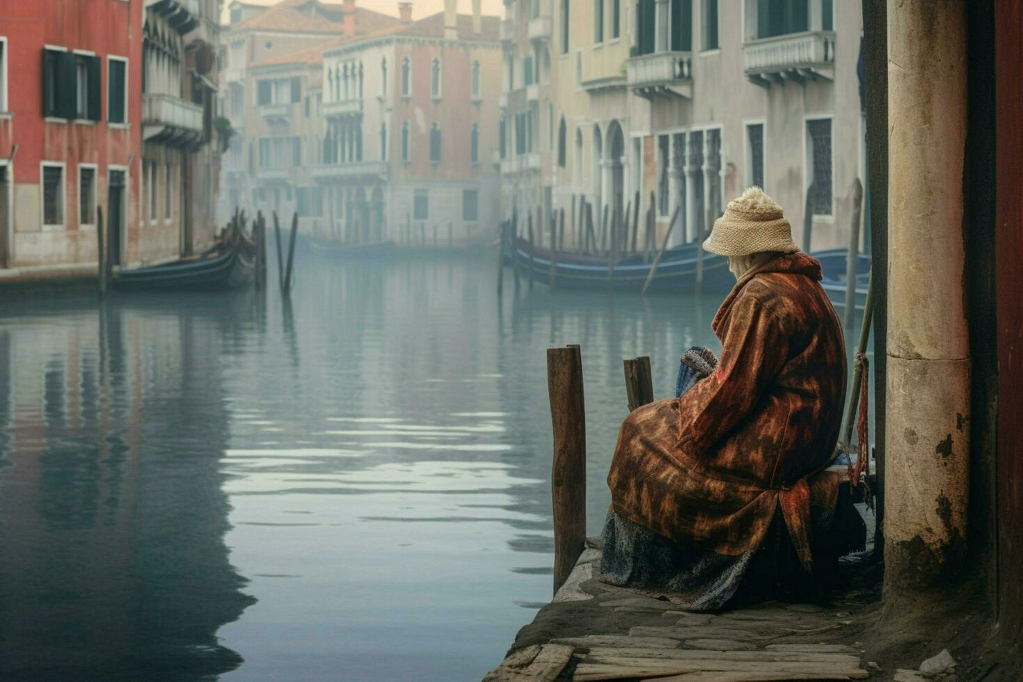 kvinna gammal Venedig flod foto