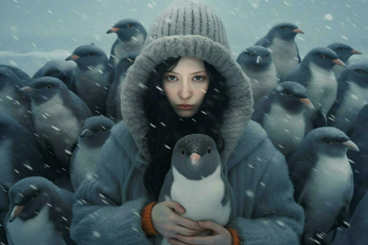 kvinna värma vinter- kläder med pingviner foto