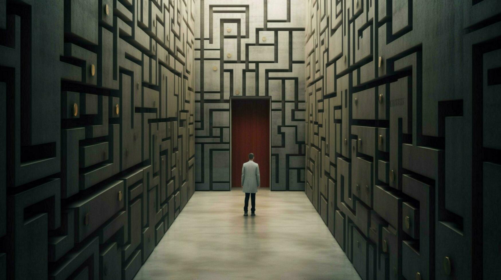en man promenader genom en labyrint med de dörr öppen foto