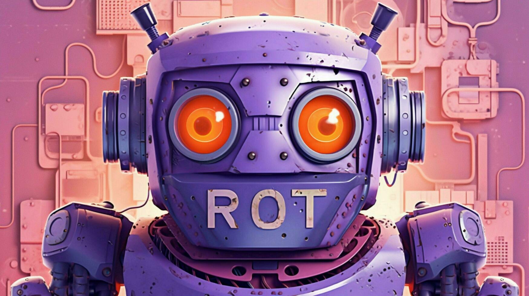 en lila affisch med en robot huvud och de ord foto