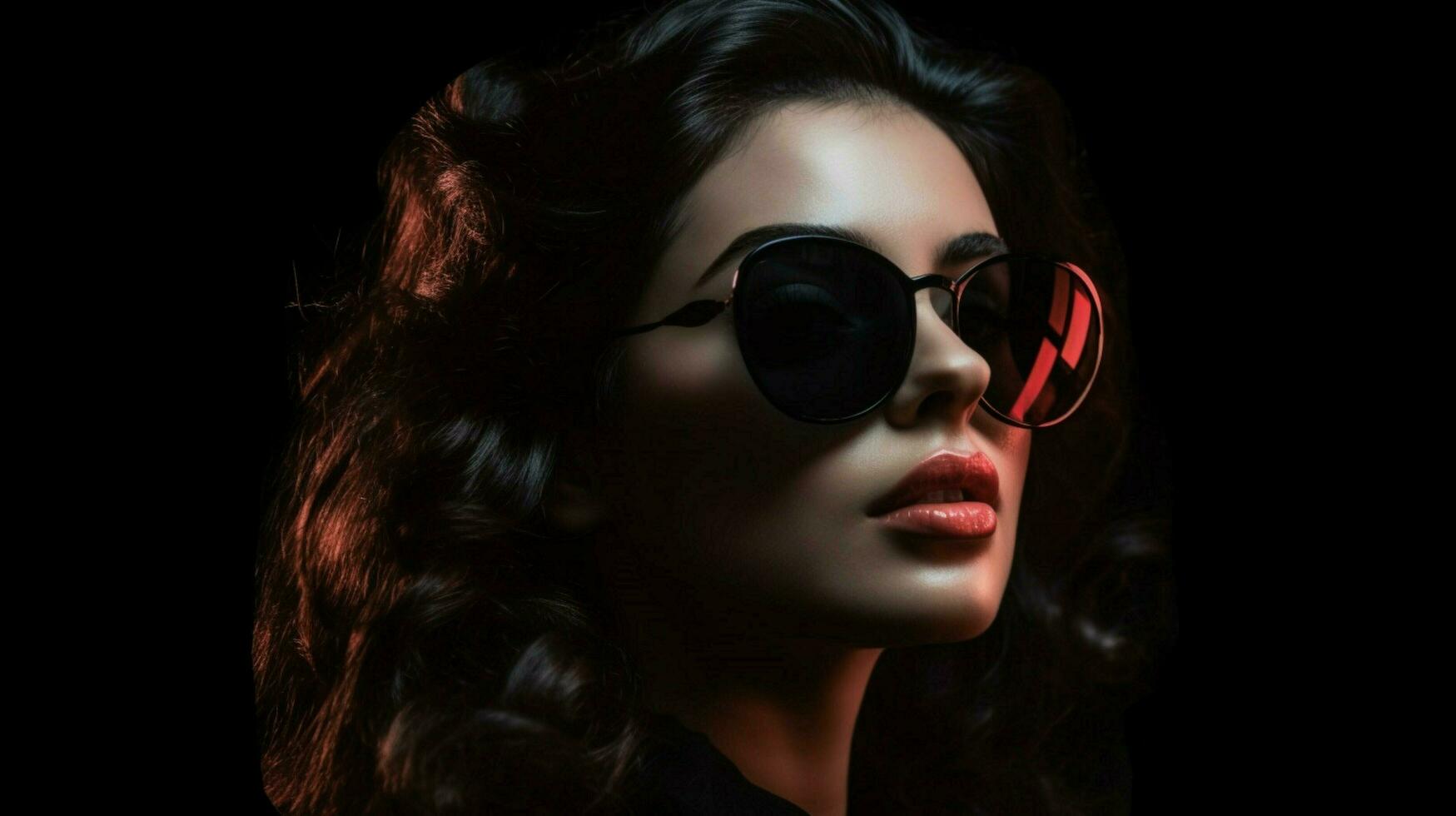 en kvinna med svart solglasögon på i främre av en bl foto
