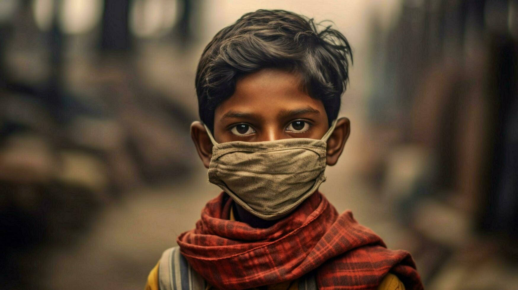 ett indisk pojke bär skyddande mask covid 19 ma foto