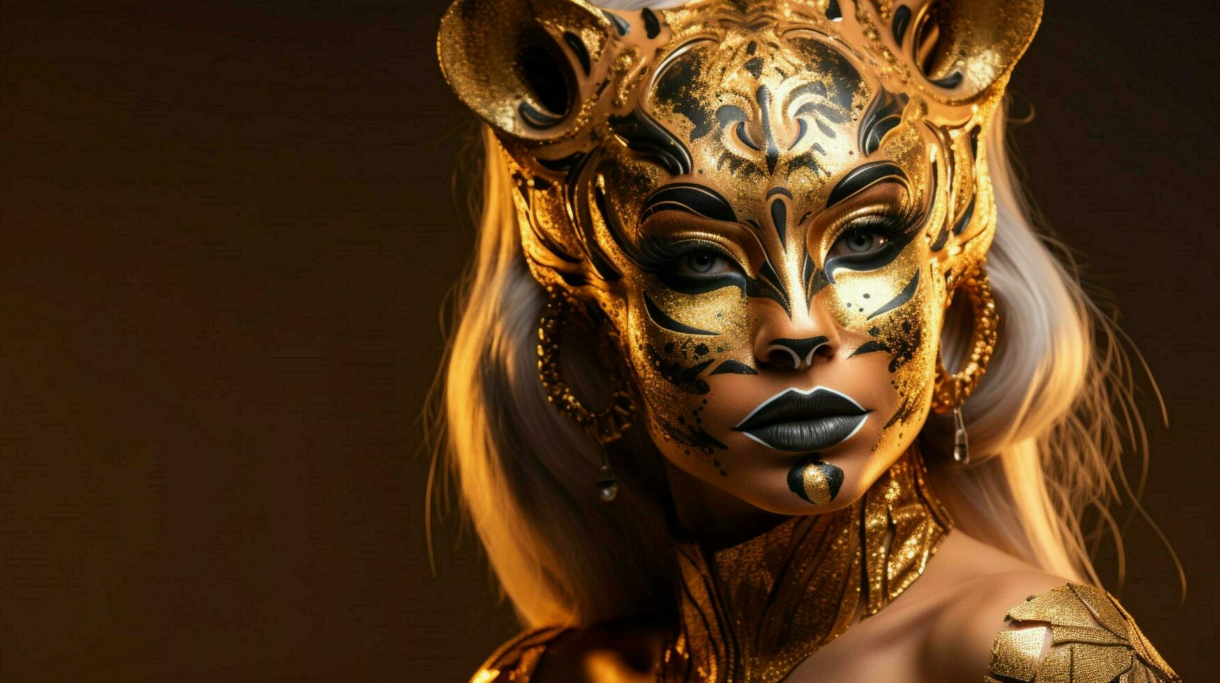 fantasi gudinna i tiger gepard gyllene mask foto