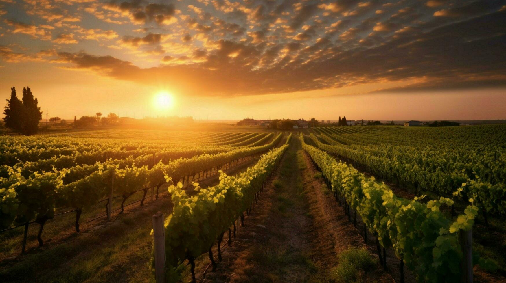 vingård på solnedgång med värma Sol miljö på de h foto