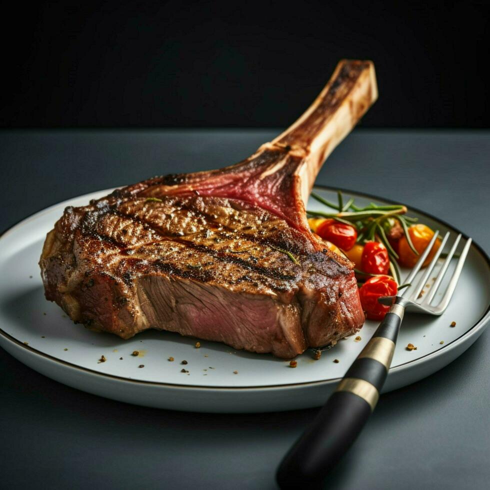 produkt skott av en perfekt grillad tomahawk ste foto