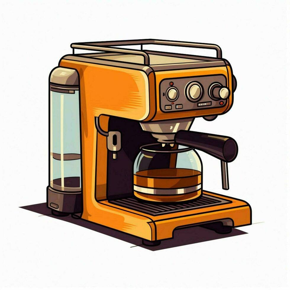 kaffebryggare 2d tecknad serie illustraton på vit bakgrund Hej g foto