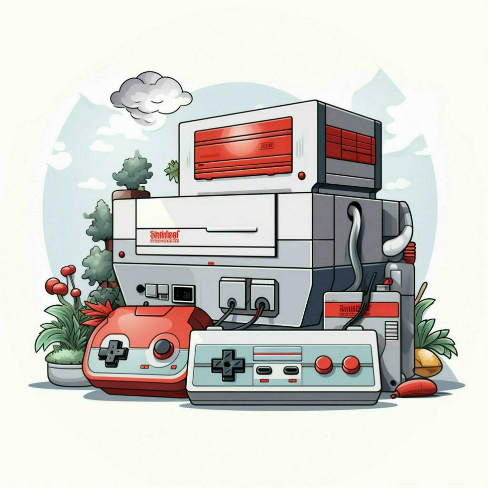 Nintendo underhållning systemet 2d tecknad serie illustraton på wh foto