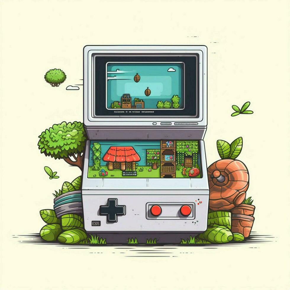 Nintendo underhållning systemet 2d tecknad serie illustraton på wh foto