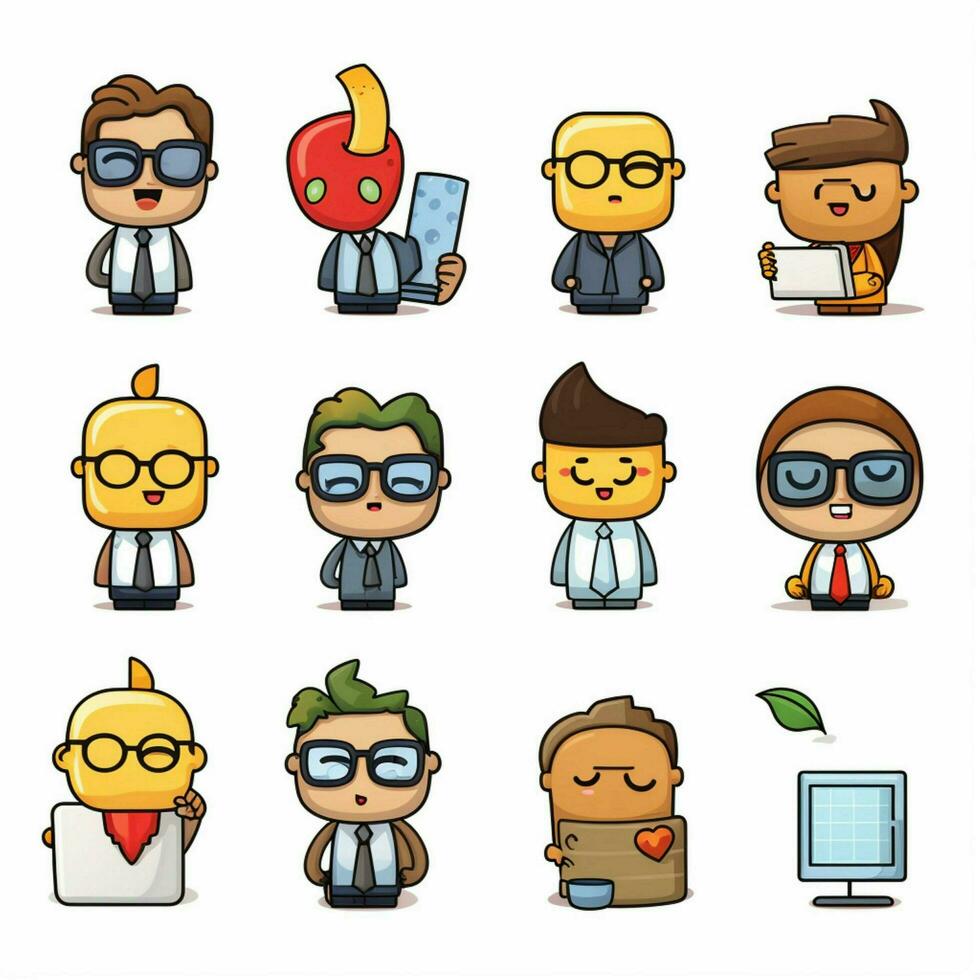 kontor emojis 2d tecknad serie vektor illustration på vit tillbaka foto