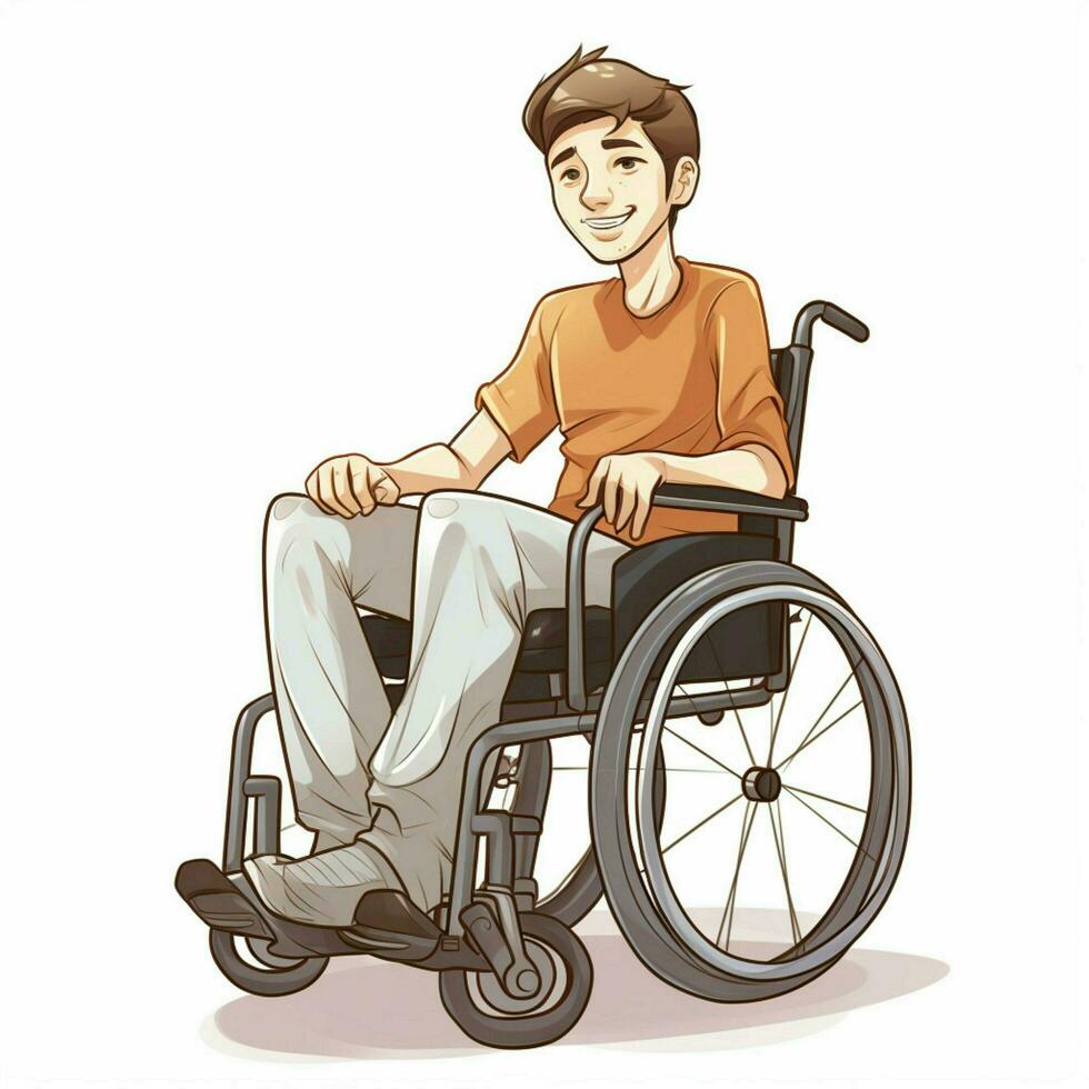 person i manuell rullstol 2d tecknad serie illustraton på dugg foto