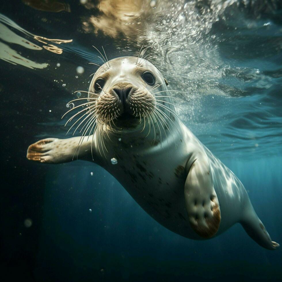 lekfull vatten- däggdjur känd för dess akrobatik foto