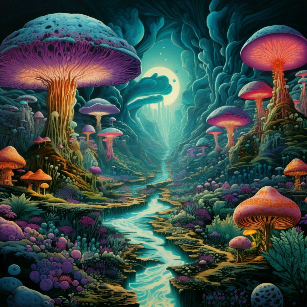 psychedelic landskap inbjudande utforskning och introspektiv foto