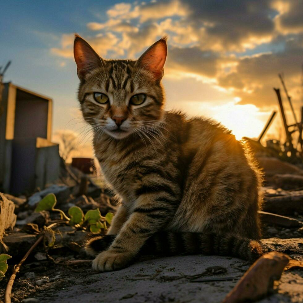 Foto av katt full skott hög kvalitet hdr 16k ultra hd vild