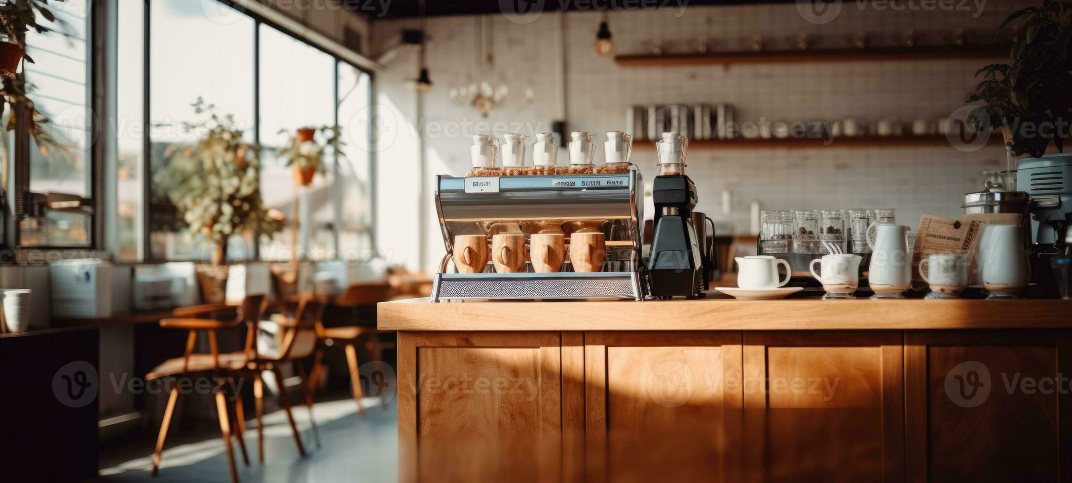 trä Kafé kaffe affär restaurang, ai generativ foto